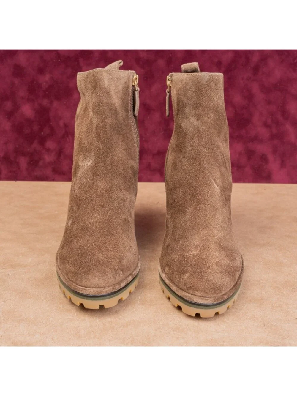 Tory Burch Women Brown Suede Zip Dress Round Toe Wedge Ankle Boots sz 10